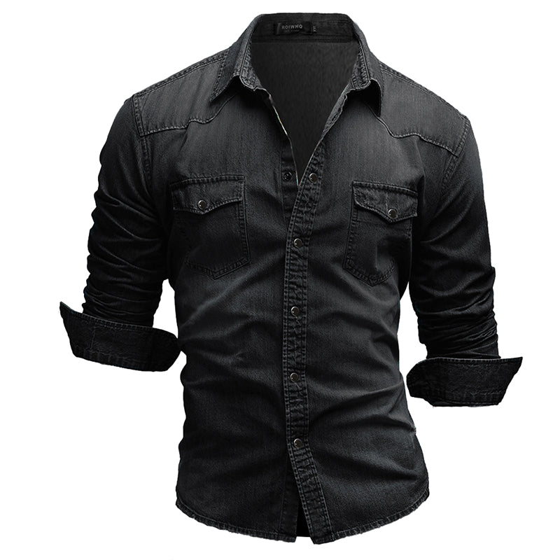 James™ double pocket gewassen denim heren overhemd