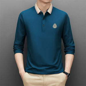 James™ blauwe logoprint eenvoudige comfortabele polo met lange mouwen