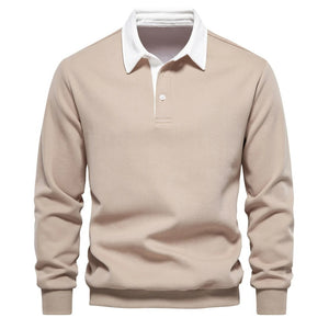 James™ grijze wollen polo met lange mouwen met revers en knopen