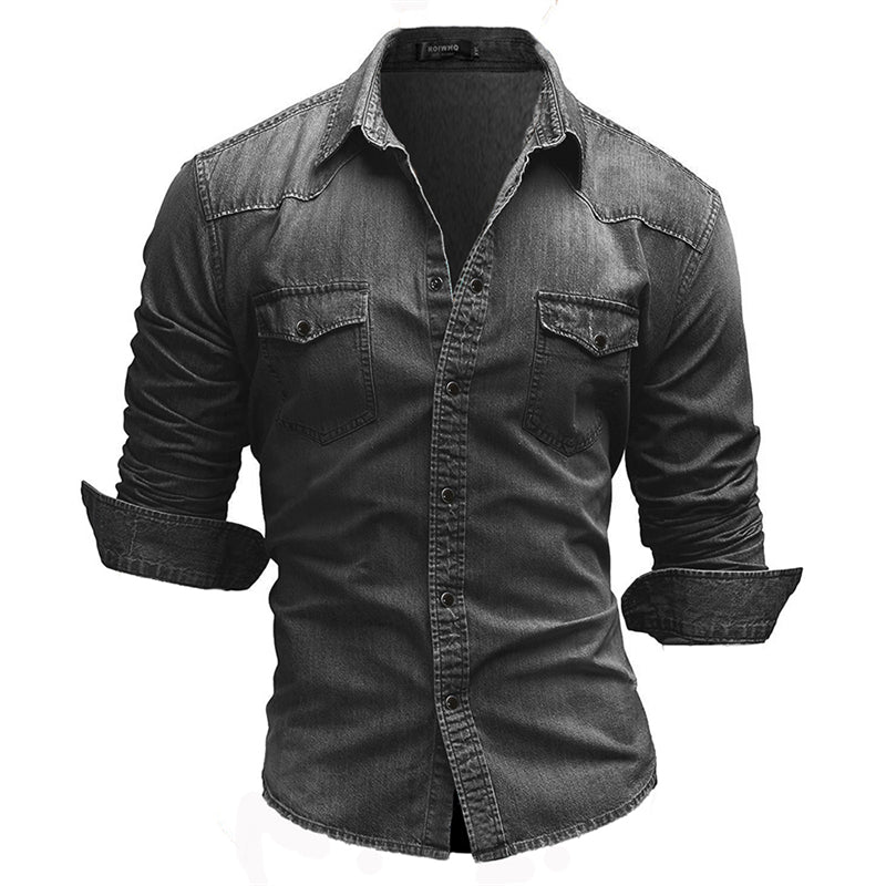 James™ double pocket gewassen denim heren overhemd