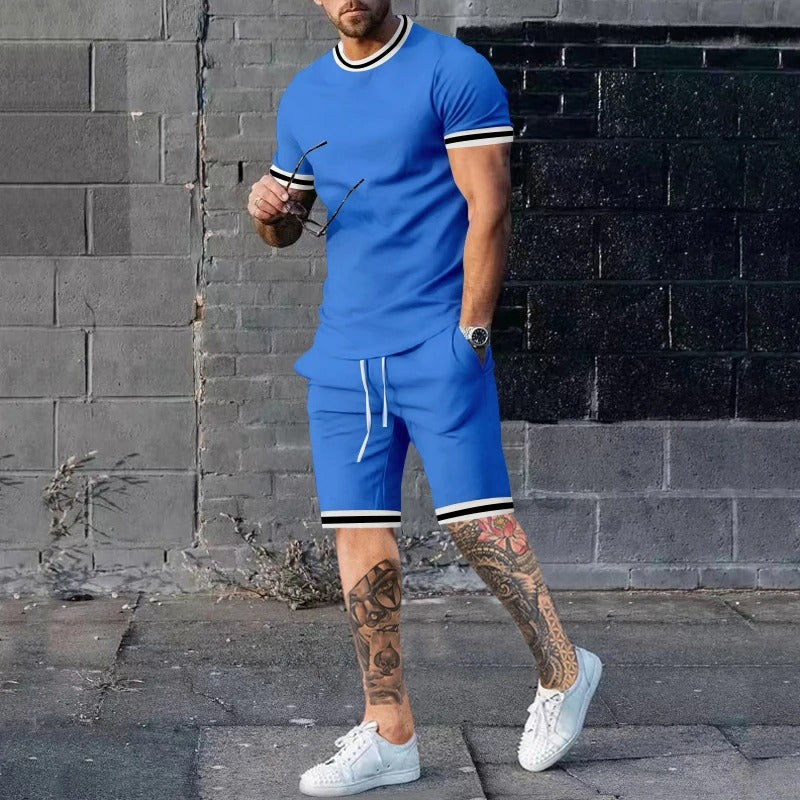 James™ blauwe gestreepte shorts met ronde hals heren zomerset