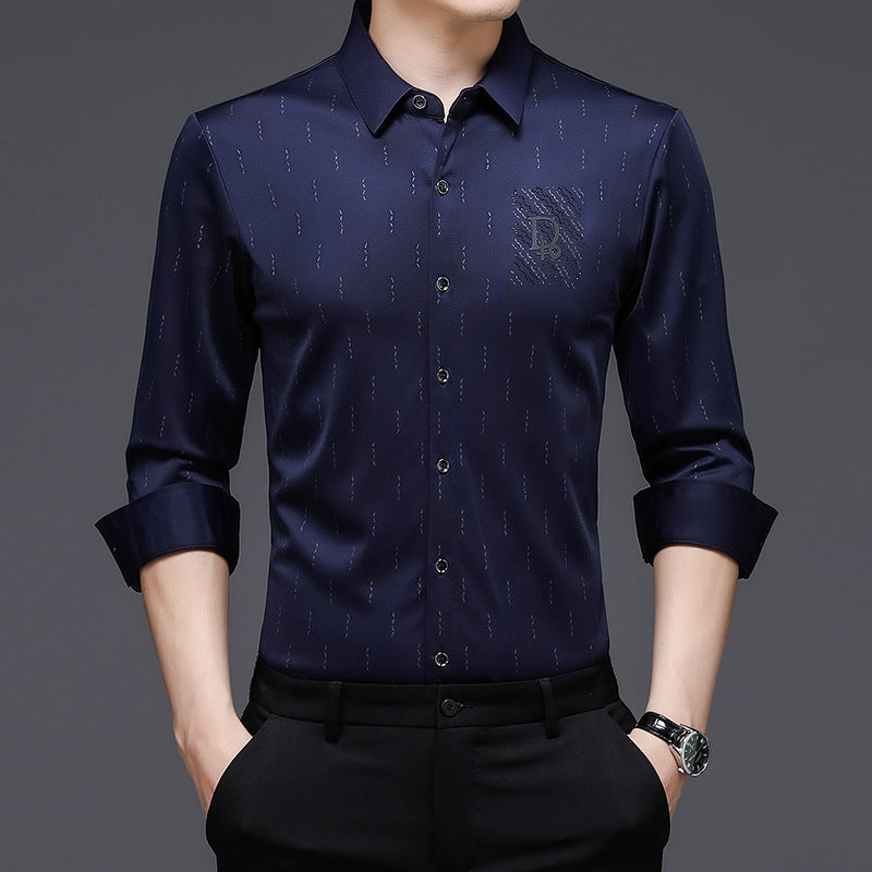 James™ rekbaar heren overhemd met opdruk in koreaanse stijl