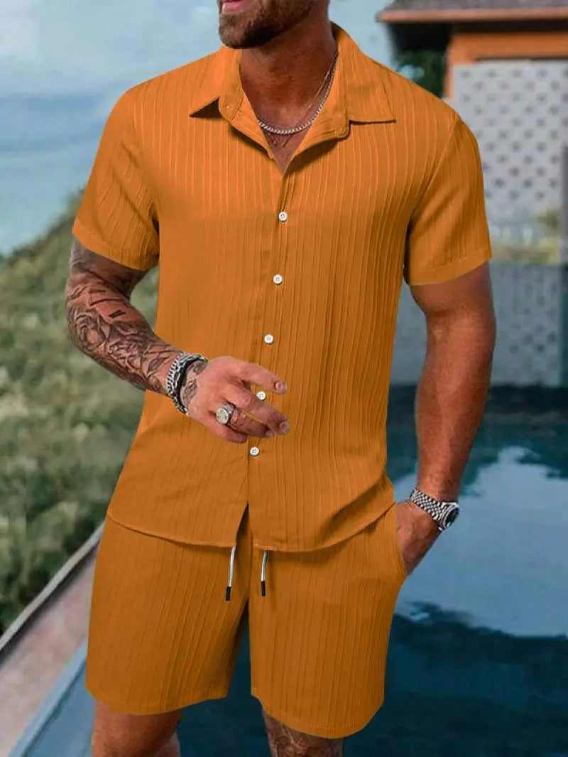 James™ oranje gestreepte slim shorts met omgeslagen kraag heren zomerset