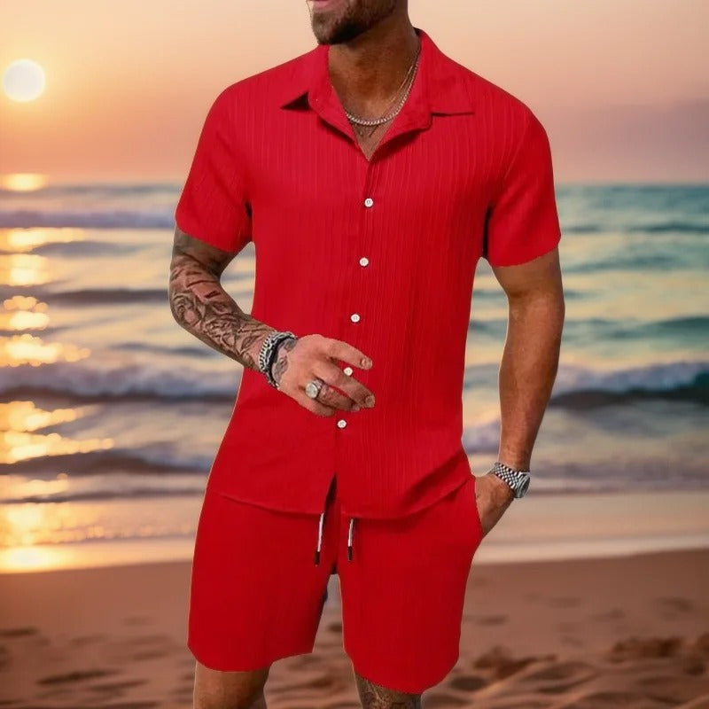 James™ oranje gestreepte slim shorts met omgeslagen kraag heren zomerset