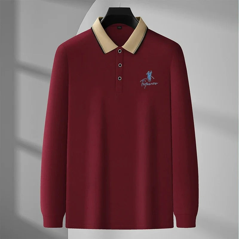 James™ witte polo met lange mouwen en revers met logoprint