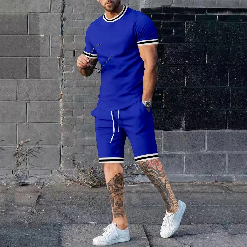 James™ blauwe gestreepte shorts met ronde hals heren zomerset