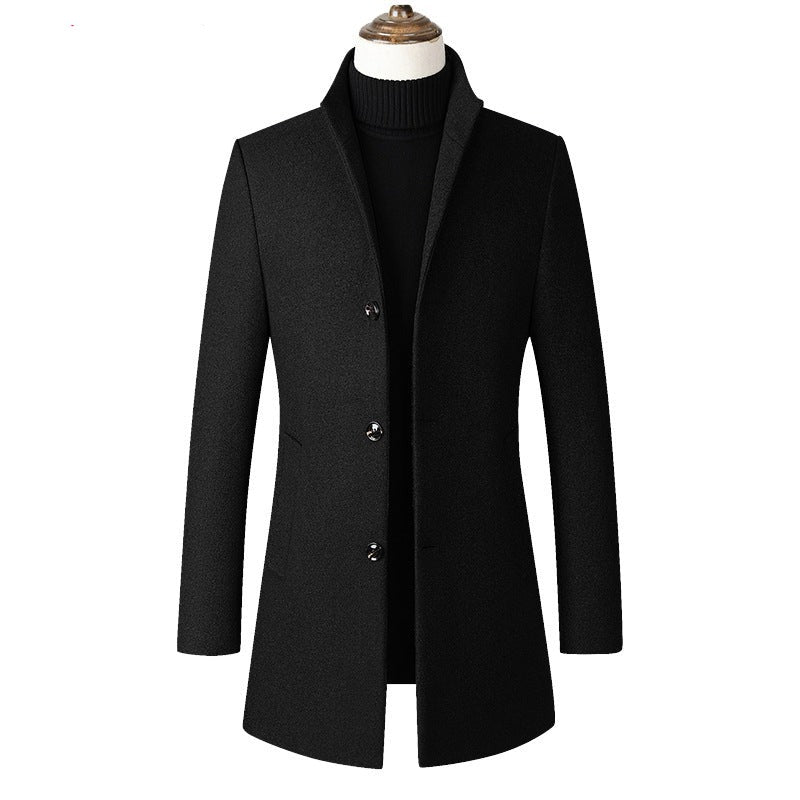 Oliver® Heren lange jas| wollen winddicht buttun fleece