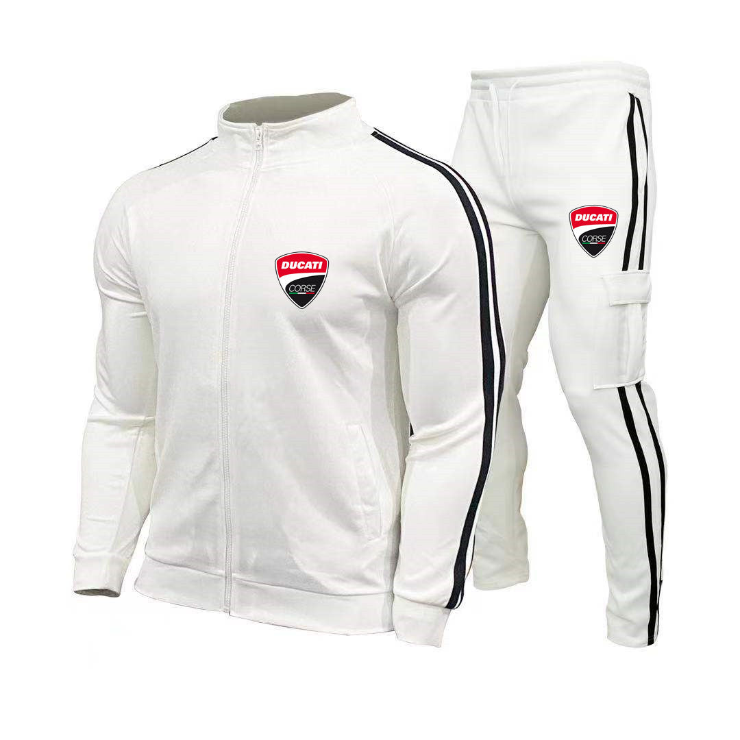 James™ Sport stijl logo print wit shirt zwart gestreepte broek Heren trainingspak
